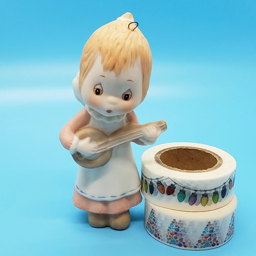 Betsey Clark Hallmark Christmas ornament 1984 angel playing a banjo figurine too